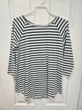 Green & White Striped Long Sleeve Boatneck Top